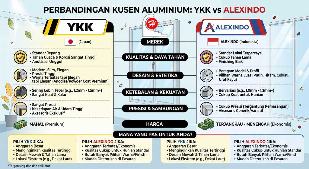 Perbandingan Kusen Aluminium YKK vs Alexindo: Mana yang Pas untuk Anda?